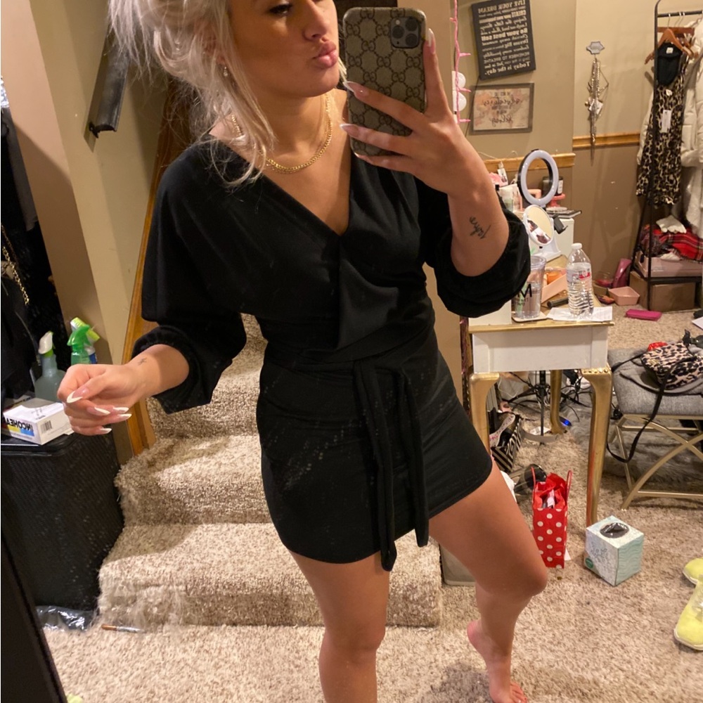 SHEIN Long Sleeve Black Dress